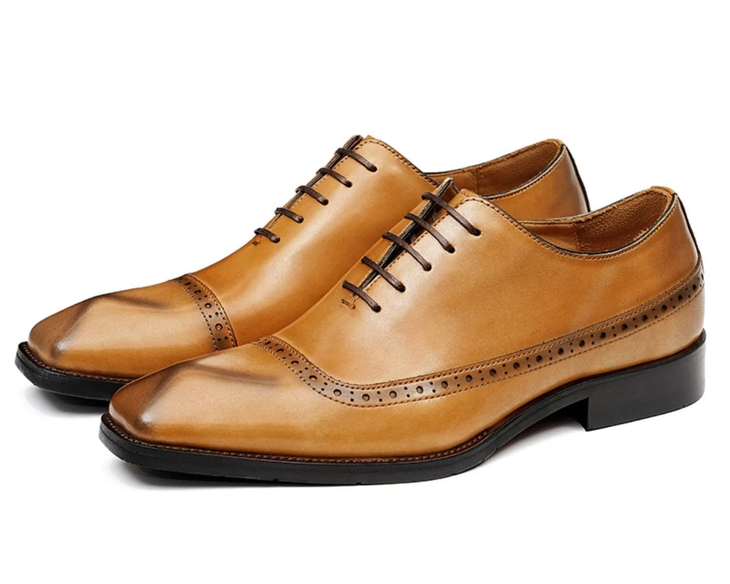 Men's Brogue Oxford Dress Shoes, Rubber Sole, Classic Leather Boots