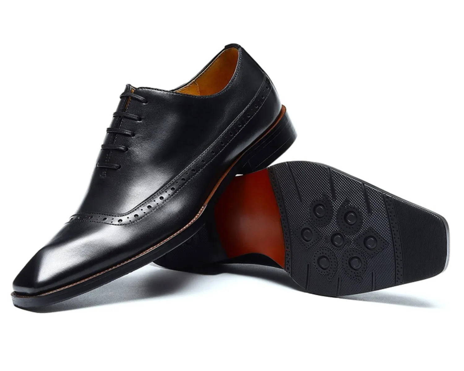 Men's Brogue Oxford Dress Shoes, Rubber Sole, Classic Leather Boots