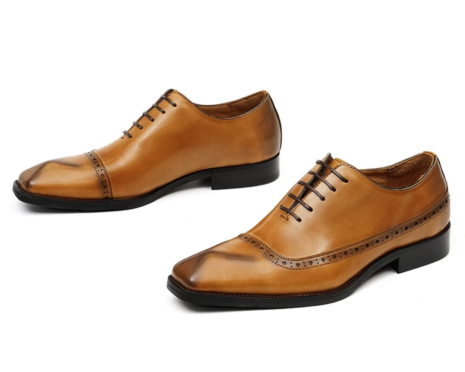 Men's Brogue Oxford Dress Shoes, Rubber Sole, Classic Leather Boots