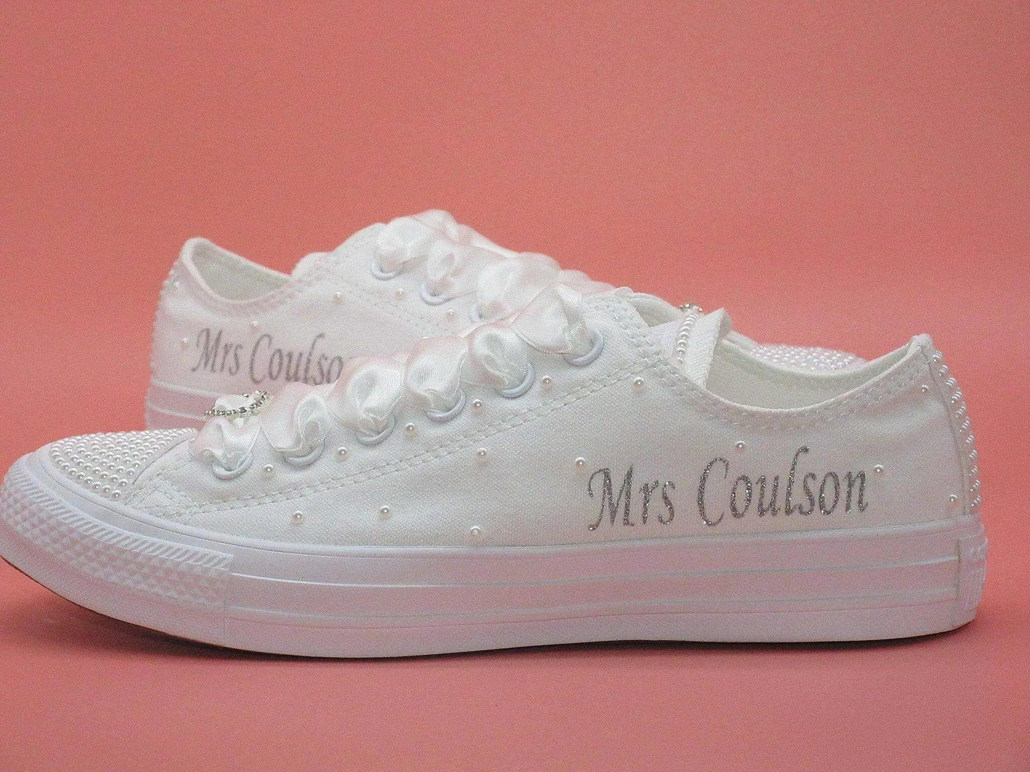 Name Personalised Wedding Bridal Custom Converse, White Pearl Converse, Wedding Sneakers For Brides.