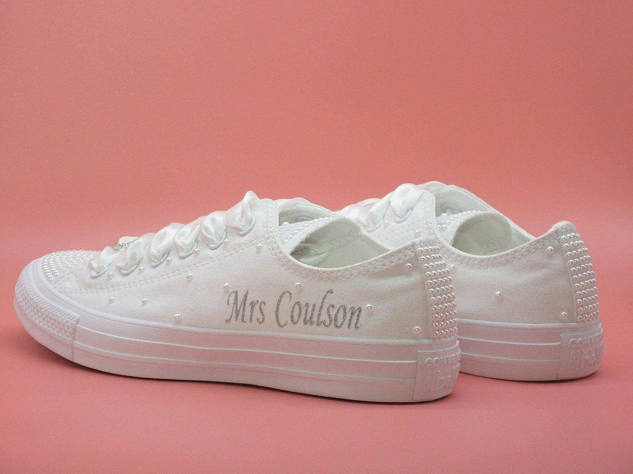 Name Personalised Wedding Bridal Custom Converse, White Pearl Converse, Wedding Sneakers For Brides.