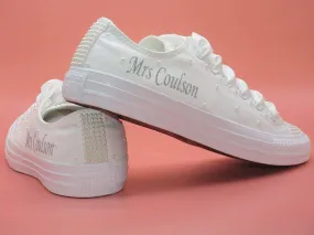Name Personalised Wedding Bridal Custom Converse, White Pearl Converse, Wedding Sneakers For Brides.