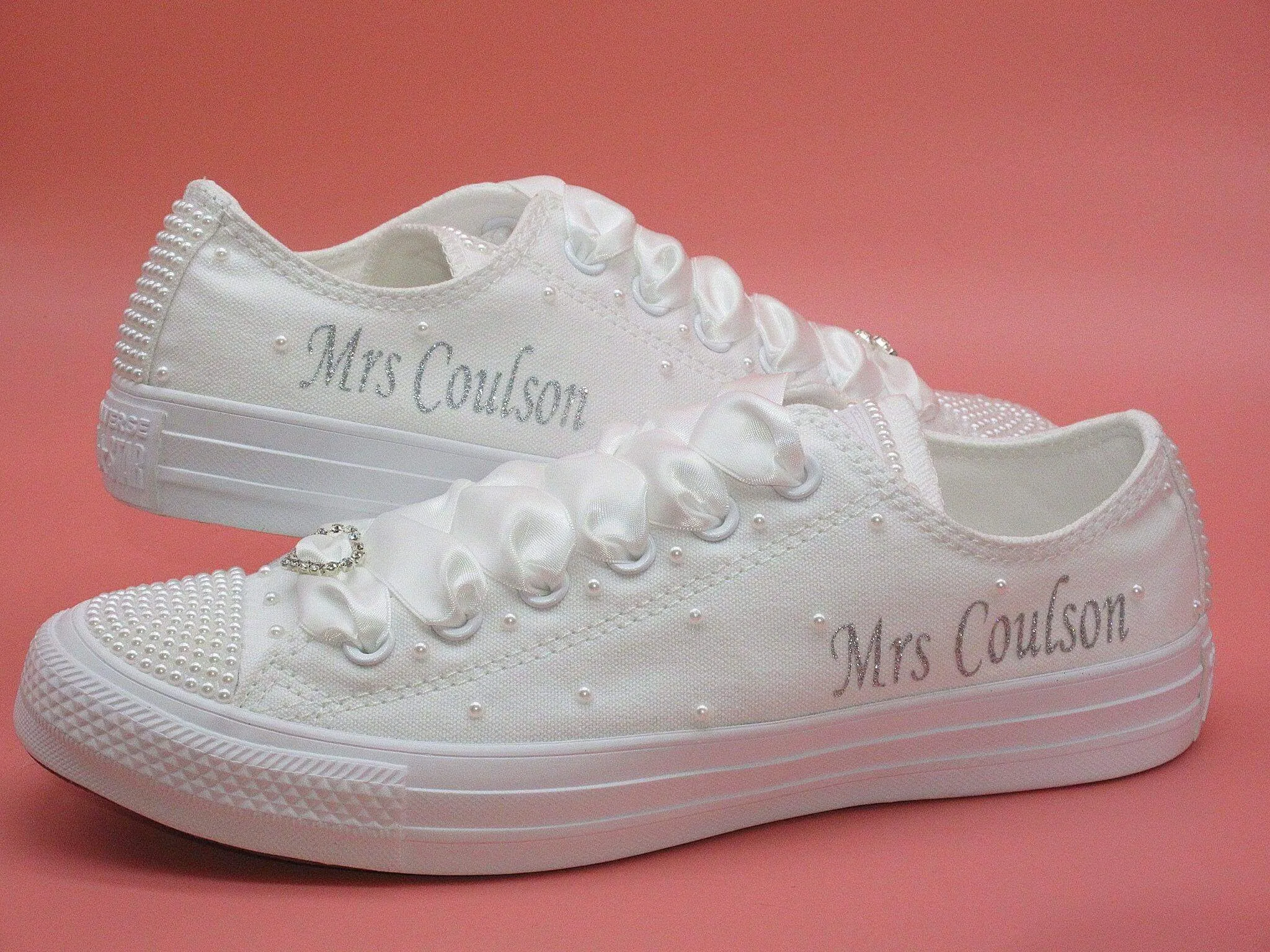 Name Personalised Wedding Bridal Custom Converse, White Pearl Converse, Wedding Sneakers For Brides.