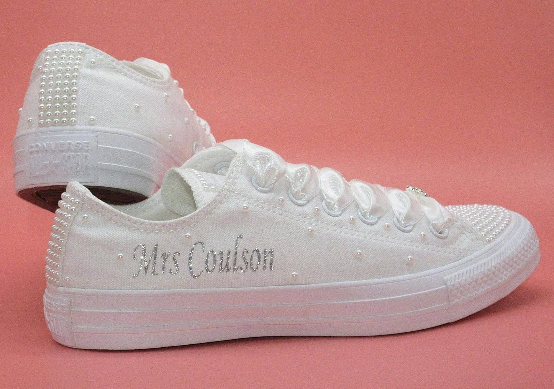 Name Personalised Wedding Bridal Custom Converse, White Pearl Converse, Wedding Sneakers For Brides.
