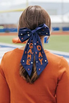 Navy Game Day Beaded Bow