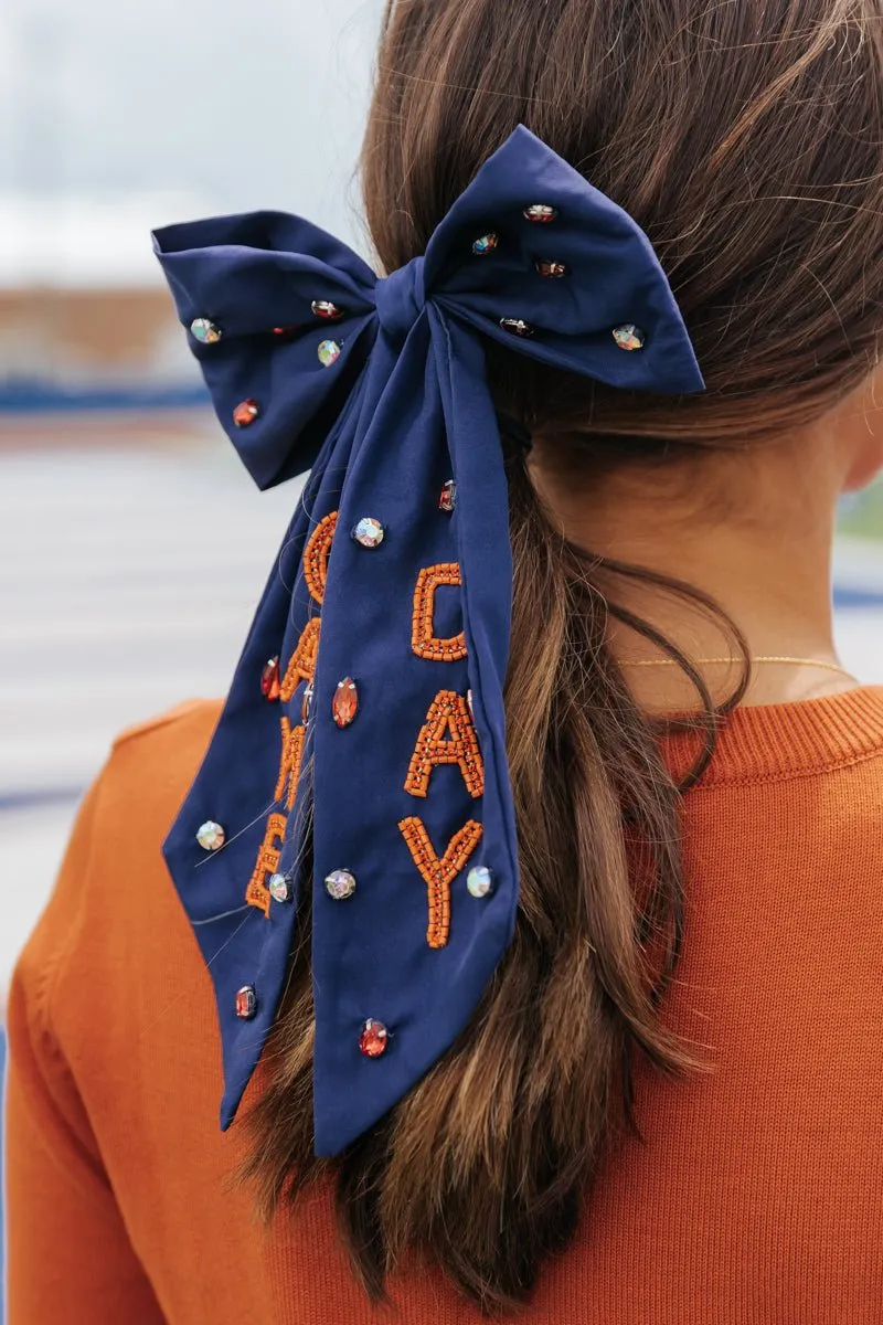 Navy Game Day Beaded Bow