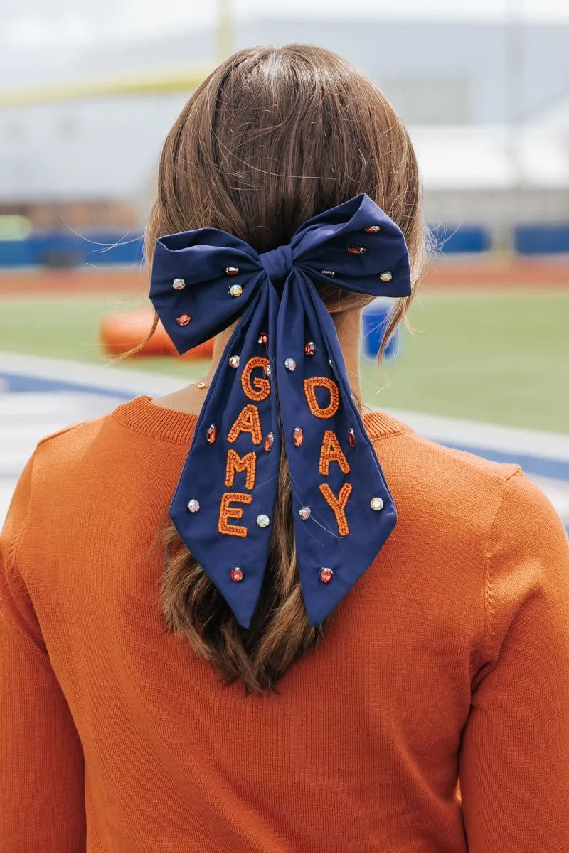 Navy Game Day Beaded Bow