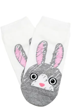 Peeking Bunny Cotton Ankle Socks White