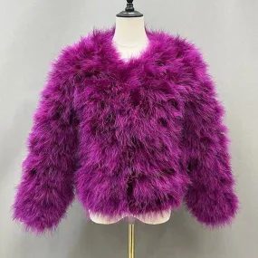 Real Ostrich Feather Coat - Luxurious Winter Outerwear for Women