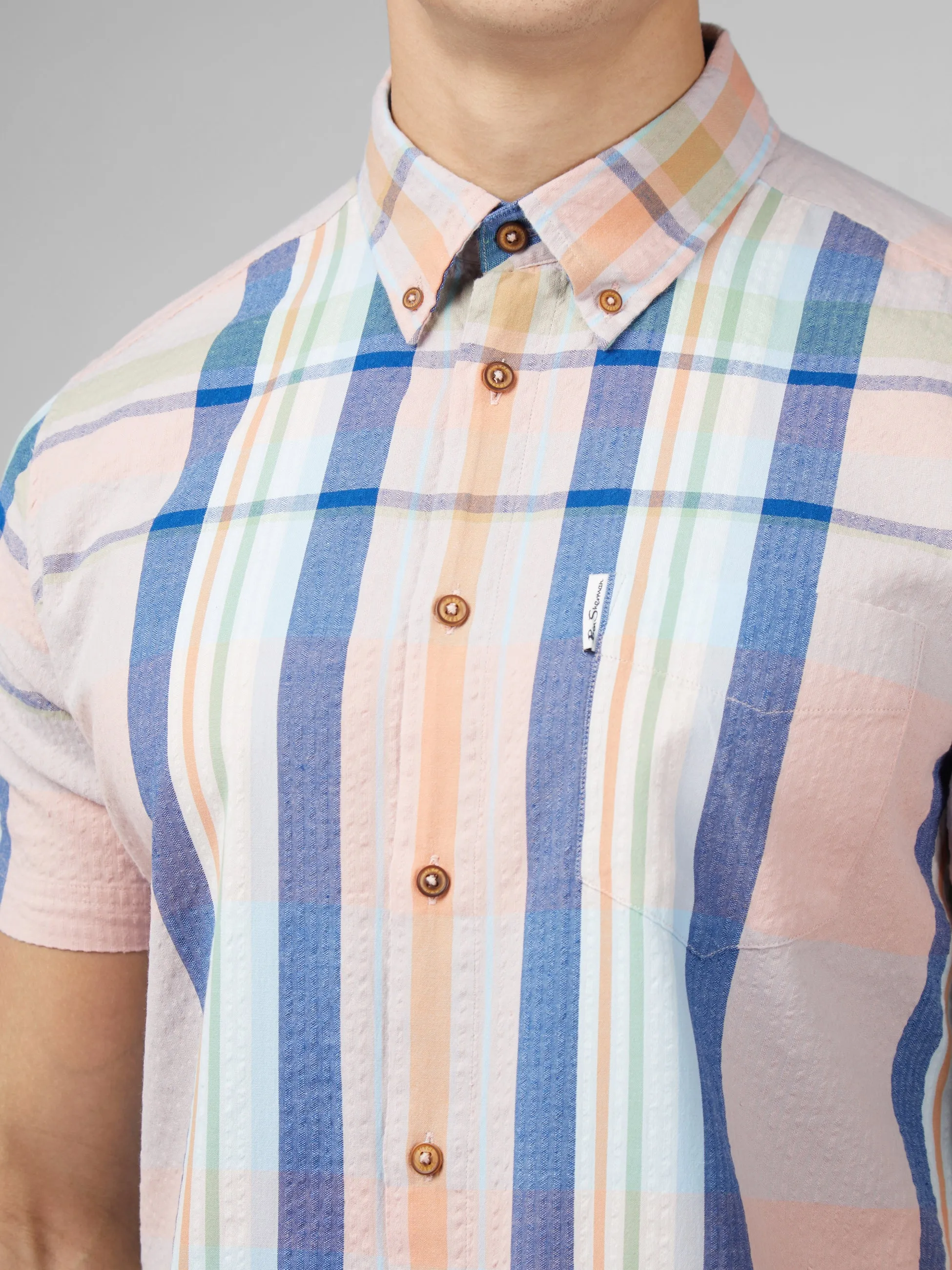 Signature Seersucker Check Shirt - Pale Pink