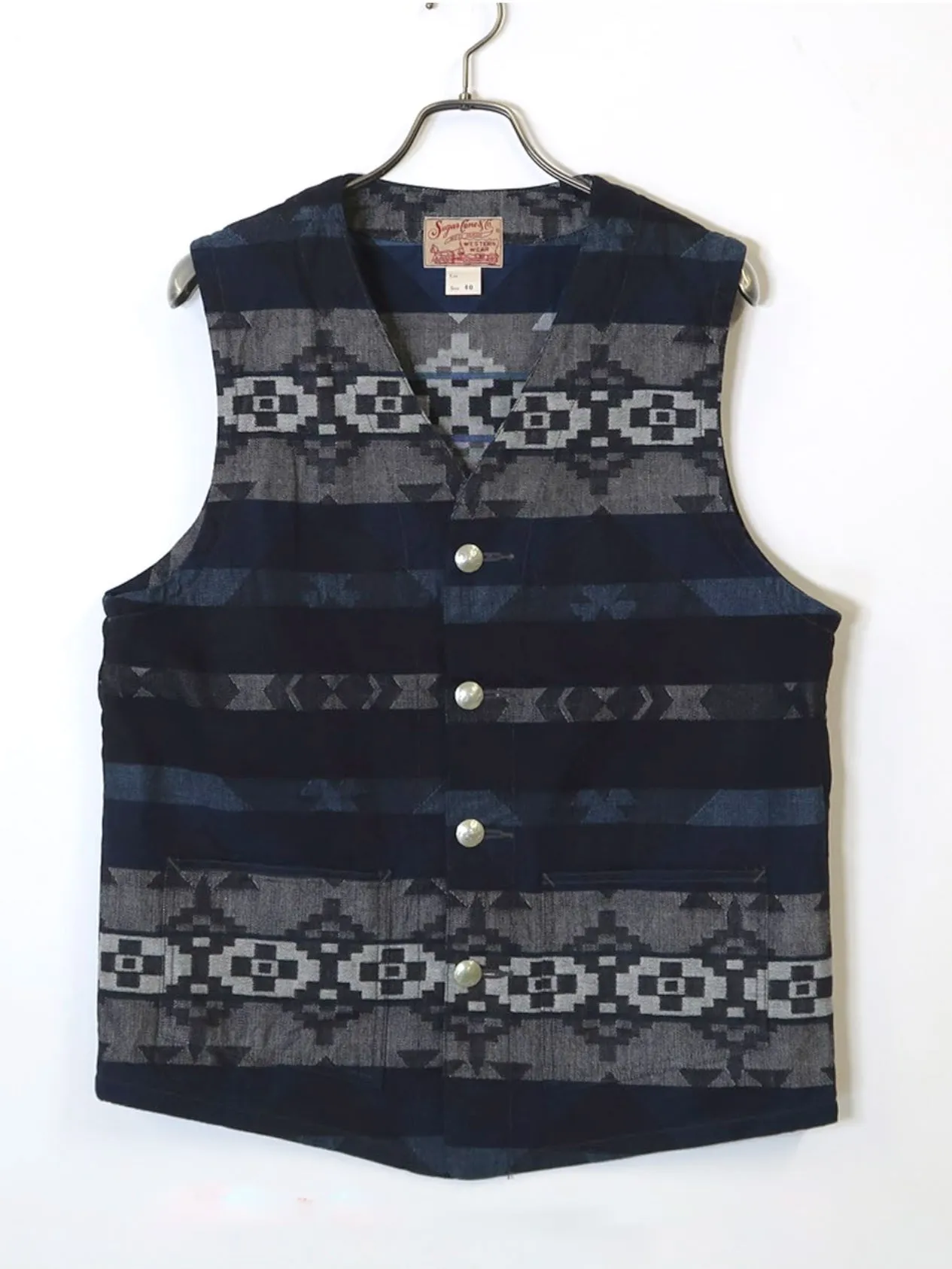 Sugar Cane, Native Jacquard Vest, Indigo