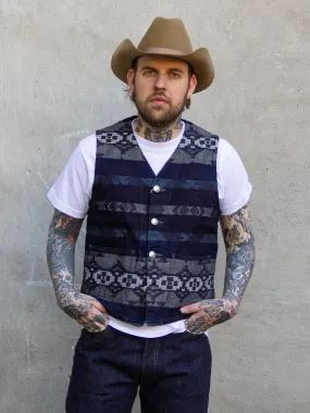 Sugar Cane, Native Jacquard Vest, Indigo