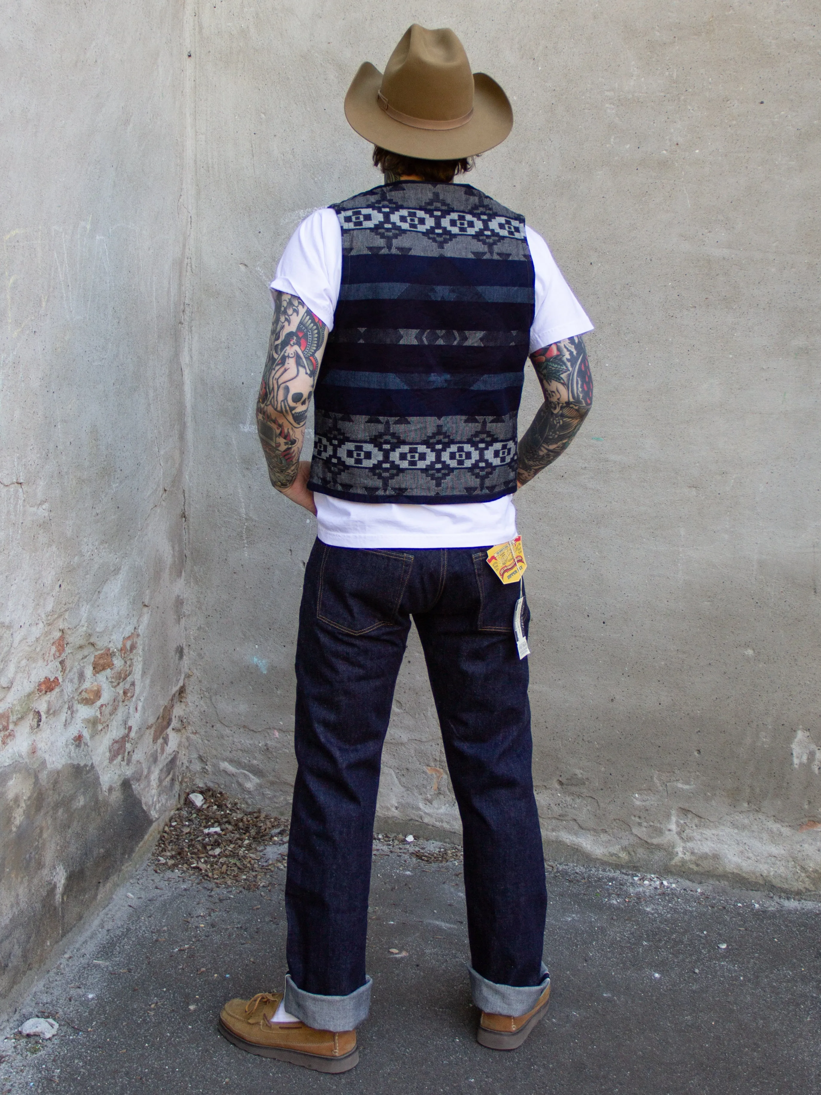 Sugar Cane, Native Jacquard Vest, Indigo