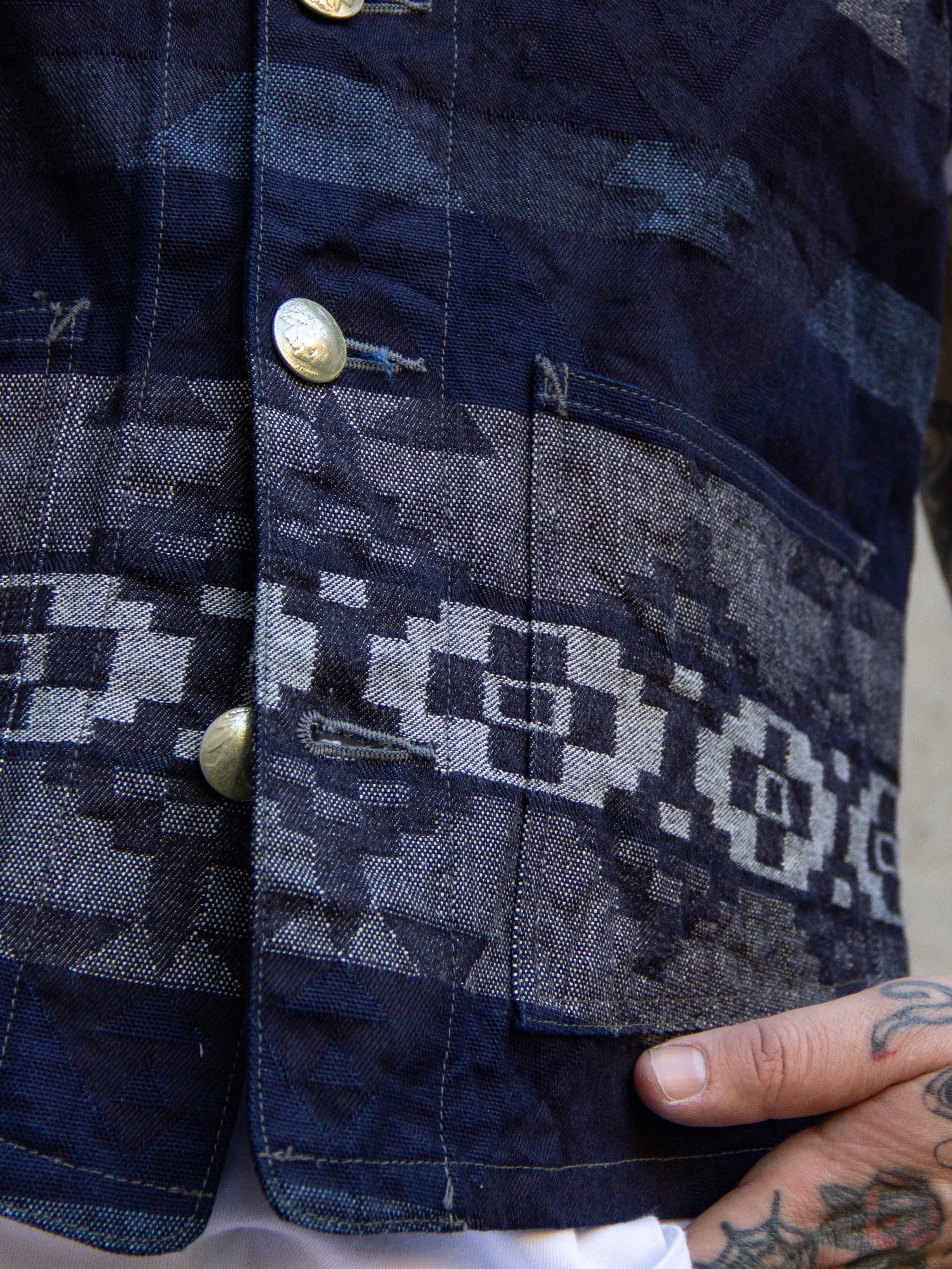 Sugar Cane, Native Jacquard Vest, Indigo