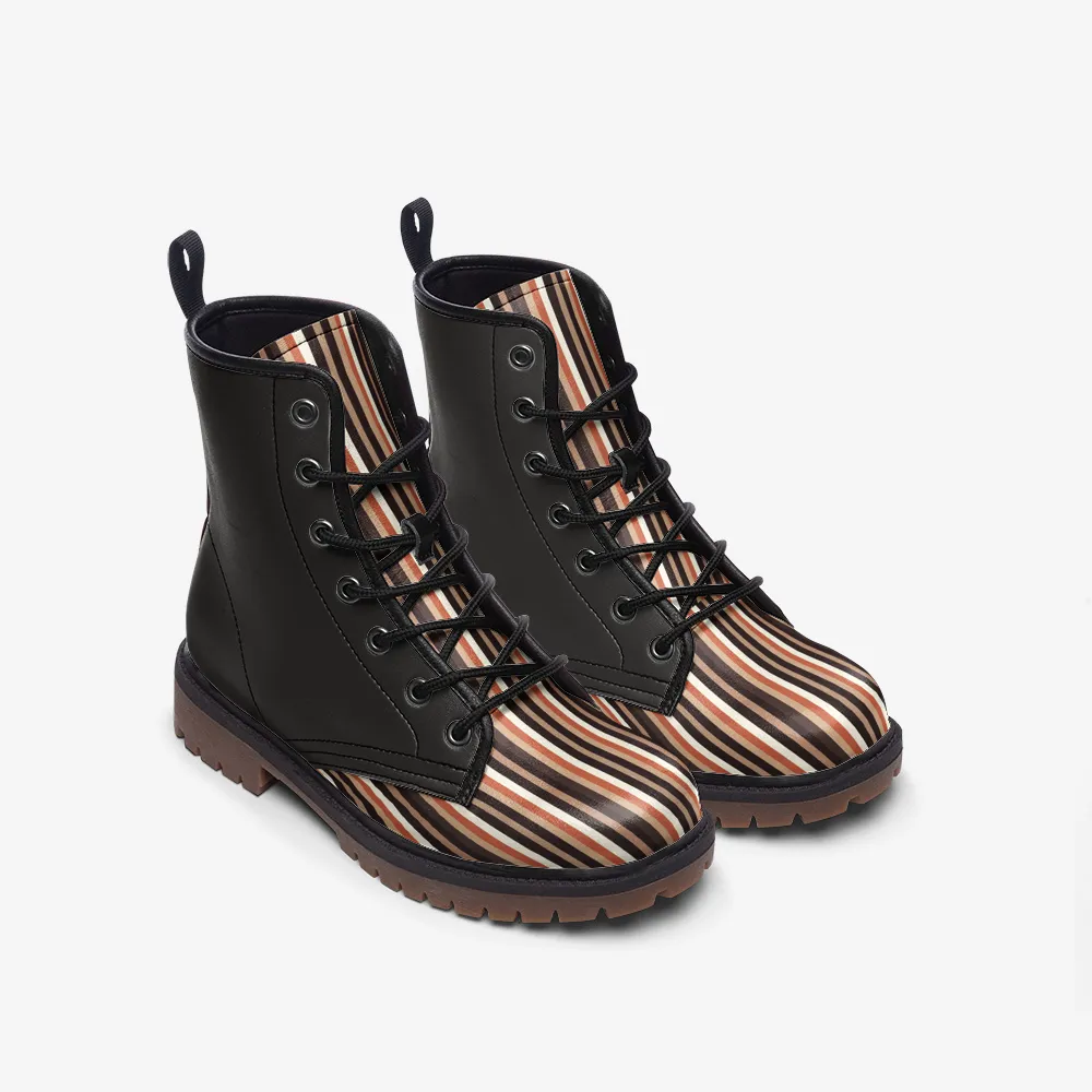 Vampire Art Brown Seventies Stripes Grunge Vegan Leather Combat Boots - US sizes