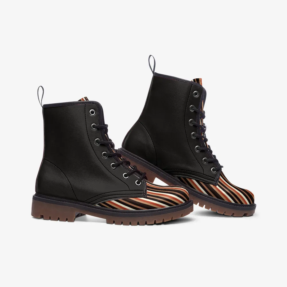 Vampire Art Brown Seventies Stripes Grunge Vegan Leather Combat Boots - US sizes