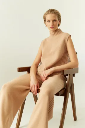 Warm-Beige Cashmere Side Rib Trousers