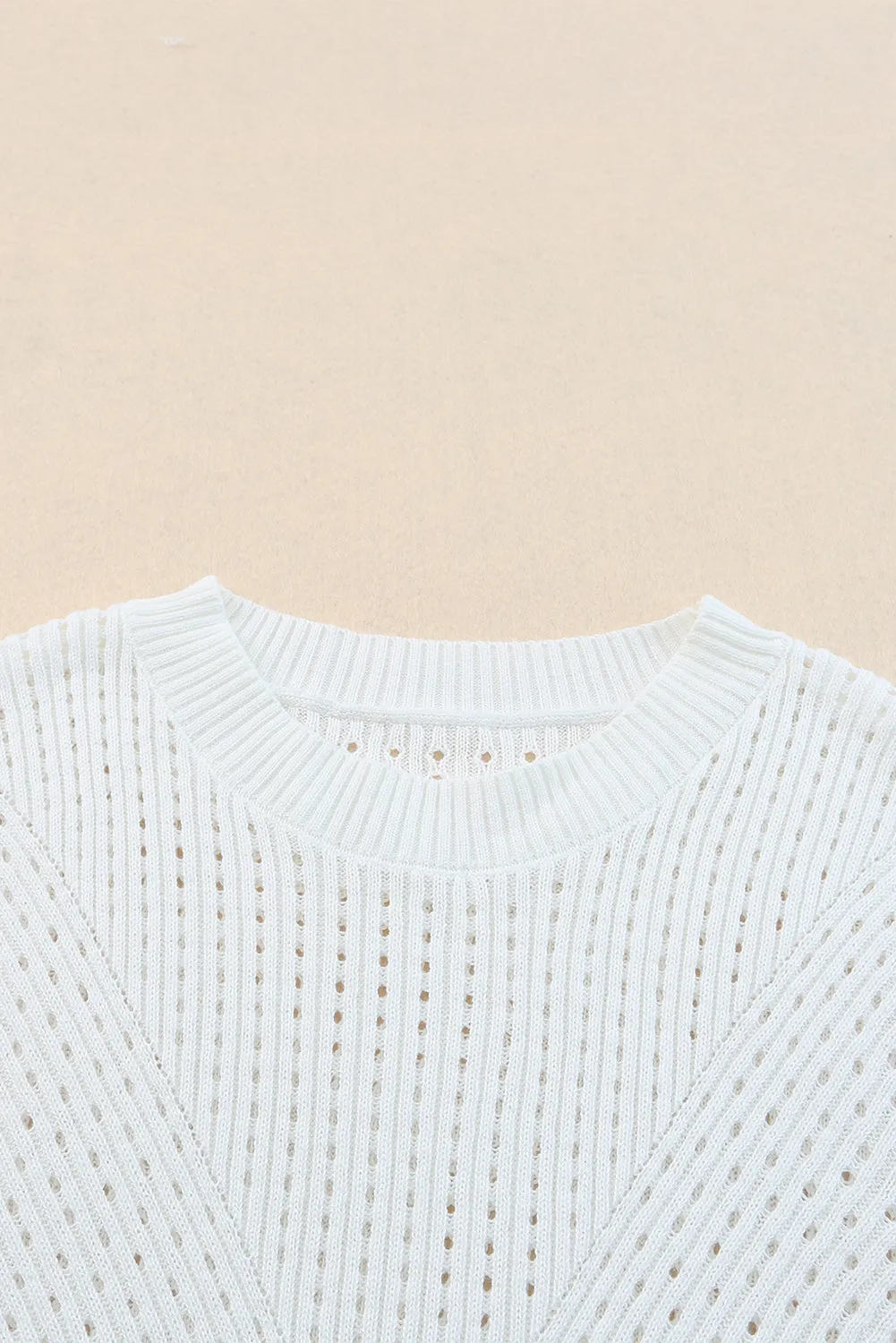 White Hollow-out Knitted Short Sleeve T Shirt