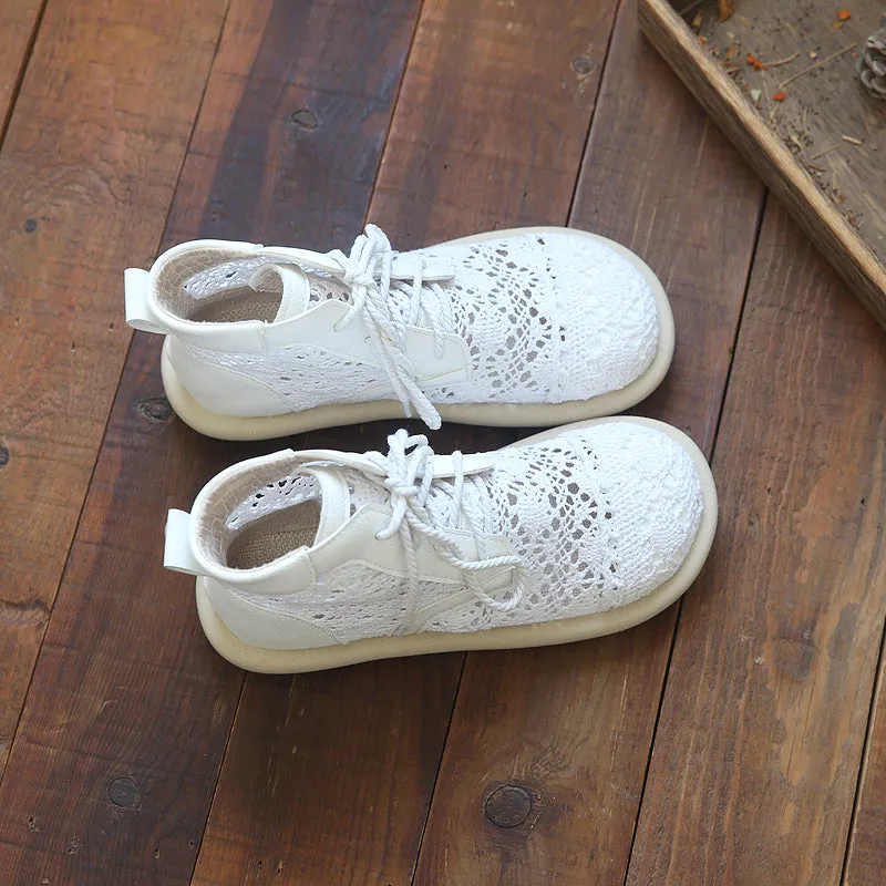 Women Hollow Cotton Linen Summer Flat Boots