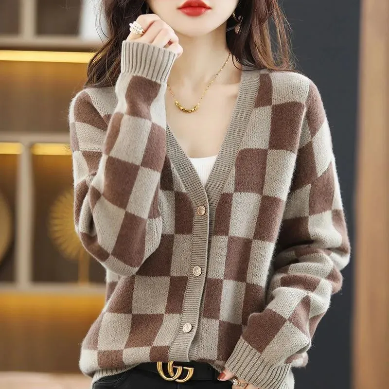 Women Plaid Warm Knitted Sweater