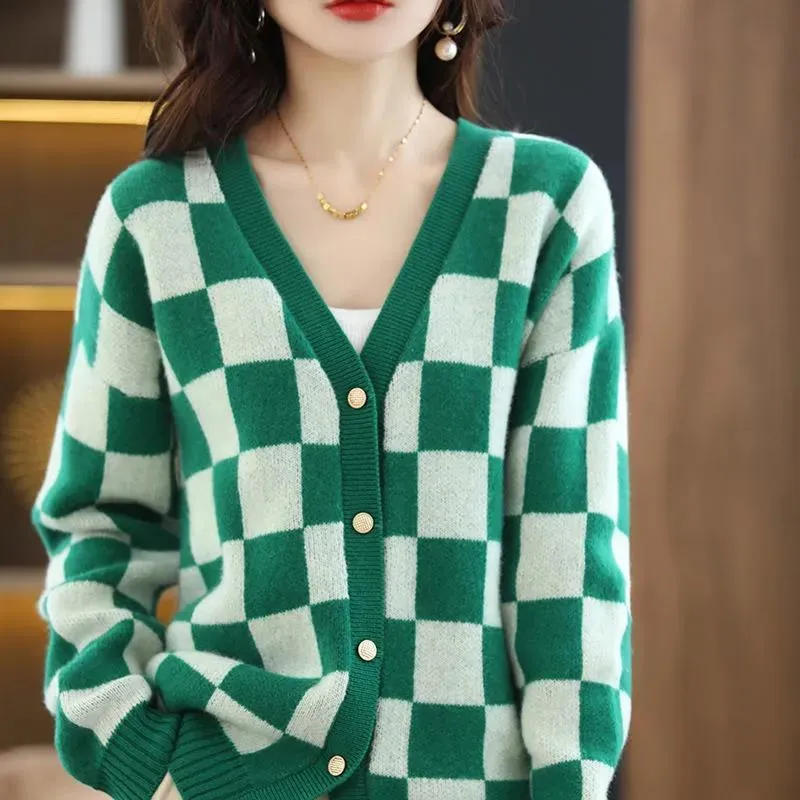 Women Plaid Warm Knitted Sweater