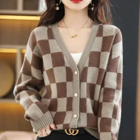 Women Plaid Warm Knitted Sweater