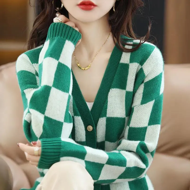 Women Plaid Warm Knitted Sweater