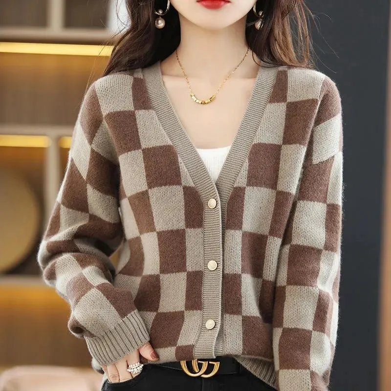 Women Plaid Warm Knitted Sweater