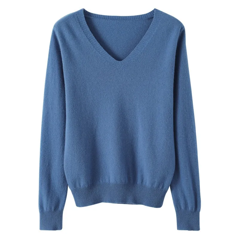 Women V-neck Slim Knitted Pullover