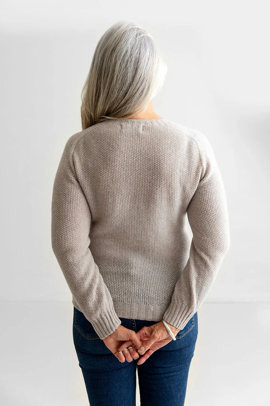 Womens Geelong Superfine Lambswool Moss Stitch Jumper - Agate