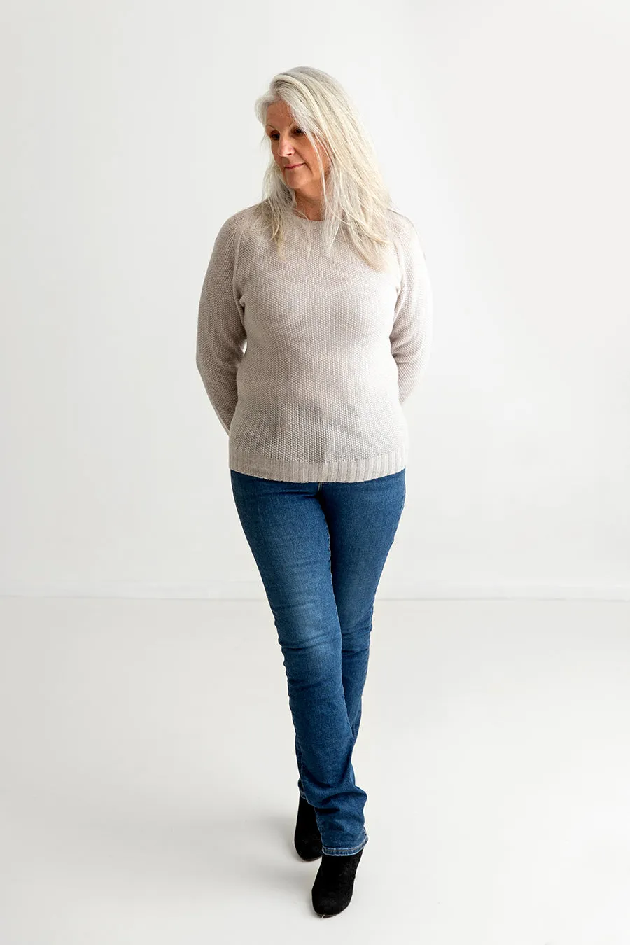 Womens Geelong Superfine Lambswool Moss Stitch Jumper - Agate